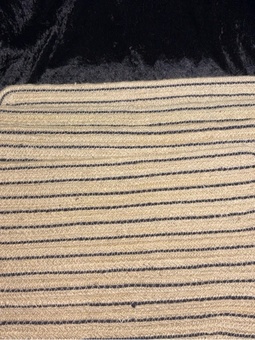 Braided Jute Striped Placemats Set of 4 Natural Navy 13x19 NWOT